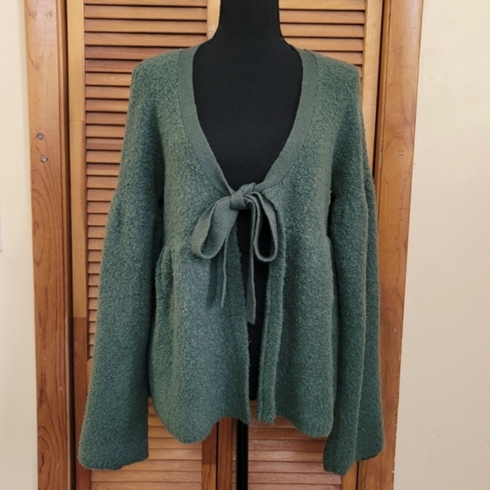 Moda International Green Tie-Front Bouclé Cardigan